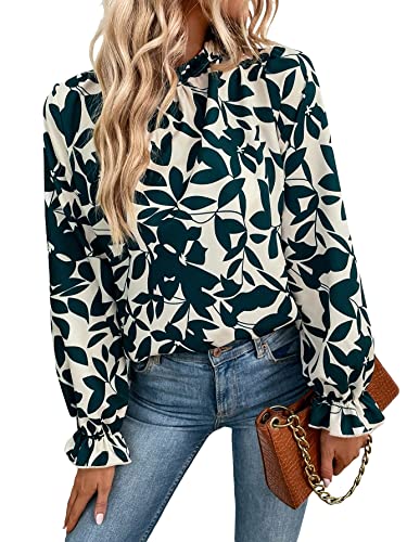 トップス Floral Jacquard Hight Neck Blouse ecru Floerns Mexican Embroidered Outfit Mock Neck Lace Boho Work